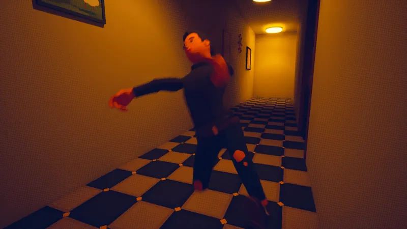 The Thief slips on a banana peel, mid-air.