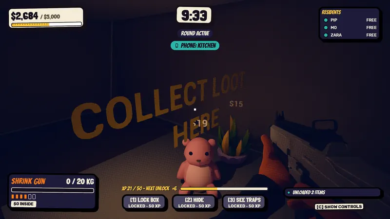 The Thief unloads loot into his box: $2,684 of $5,000.